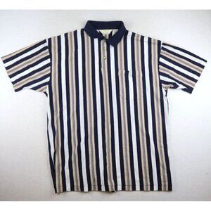 VINTAGE 90s MEN'S BLUE STRIPED SHORT SLEEVE POLO SHIRT - ARROW - SIZE L